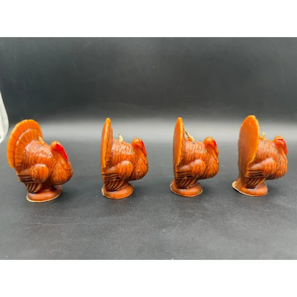 Vintage Gurley Turkey Candles Set of 4 Thanksgiving 3” Figural Fall Decor